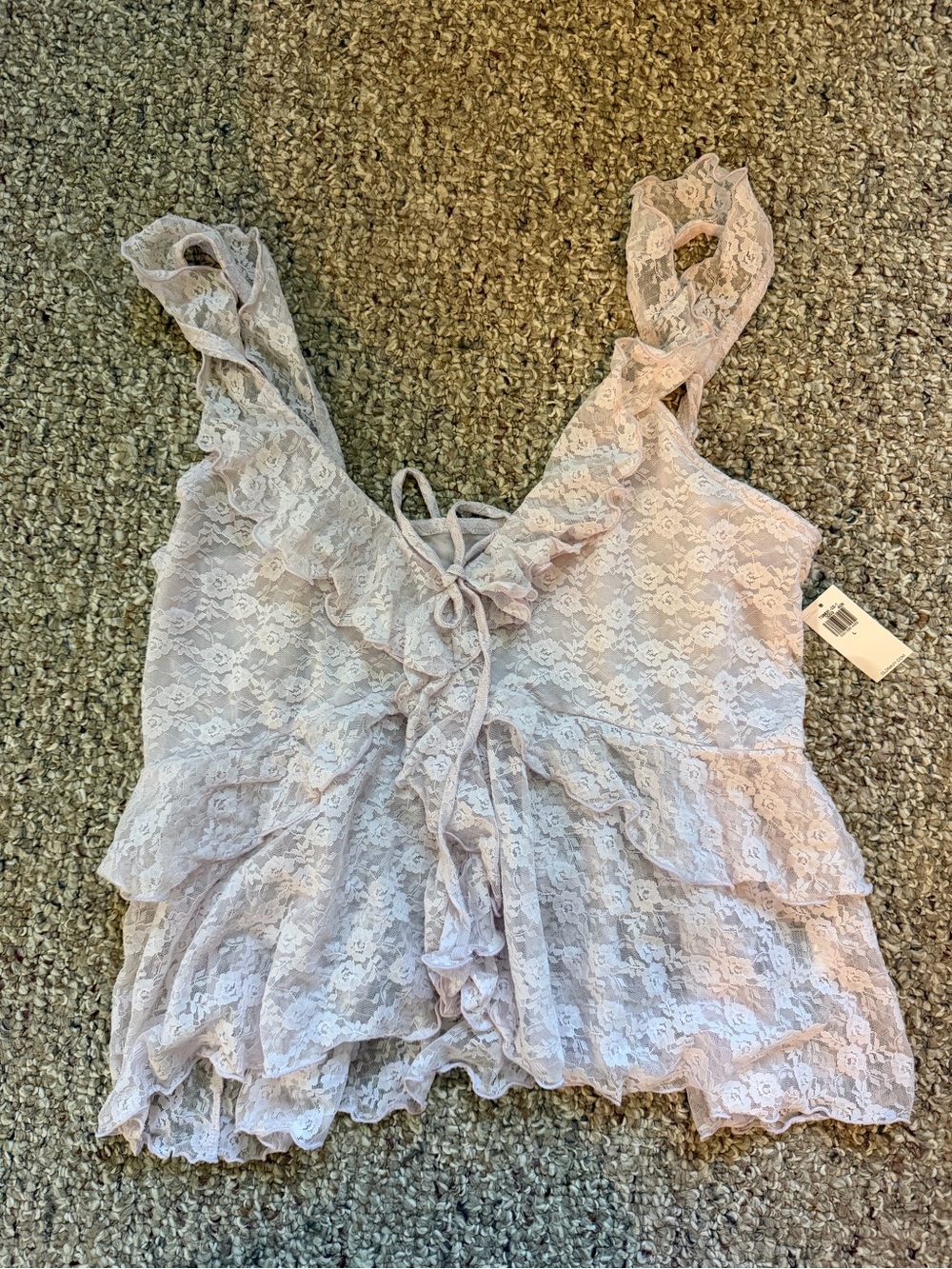 Lace Ruffle Tank Top - Light Pink